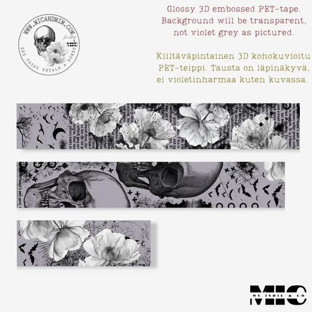 Pet Tape - MIC - Petals & Bones Glossy & Embossed 70 mm - 4 - MIC & MIM Premium Paper Shop - Tidformera