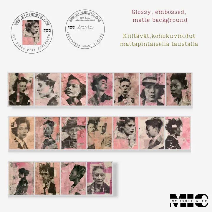 Pet Tape - MIC - Pink Portraits Glossy & Embossed 70 mm - 6 - MIC & MIM Premium Paper Shop - Tidformera