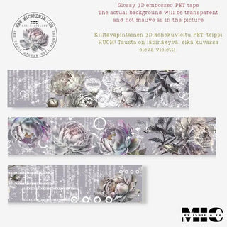 Pet Tape - MIC - Silver Veil Peonies Glossy & Embossed 70 mm - 6 - MIC & MIM Premium Paper Shop - Tidformera