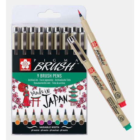 Pigma Brush pen 9-pack Olika färger - Sakura - Tidformera