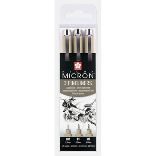 Pigma micron Fineliner Förpackningar Svarta - 005, 01, 03 från Sakura. Förpackning med tre stycken pennor.  - Tidformera