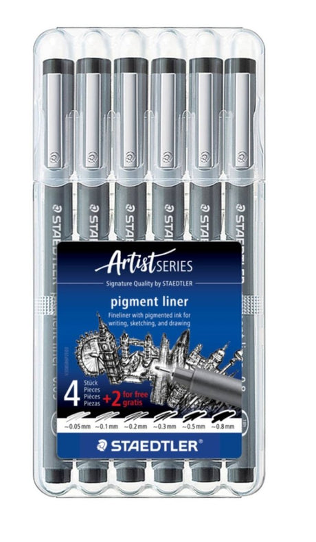 Pigment liner Fineliner 6 - pack - 1 - Staedtler - Tidformera