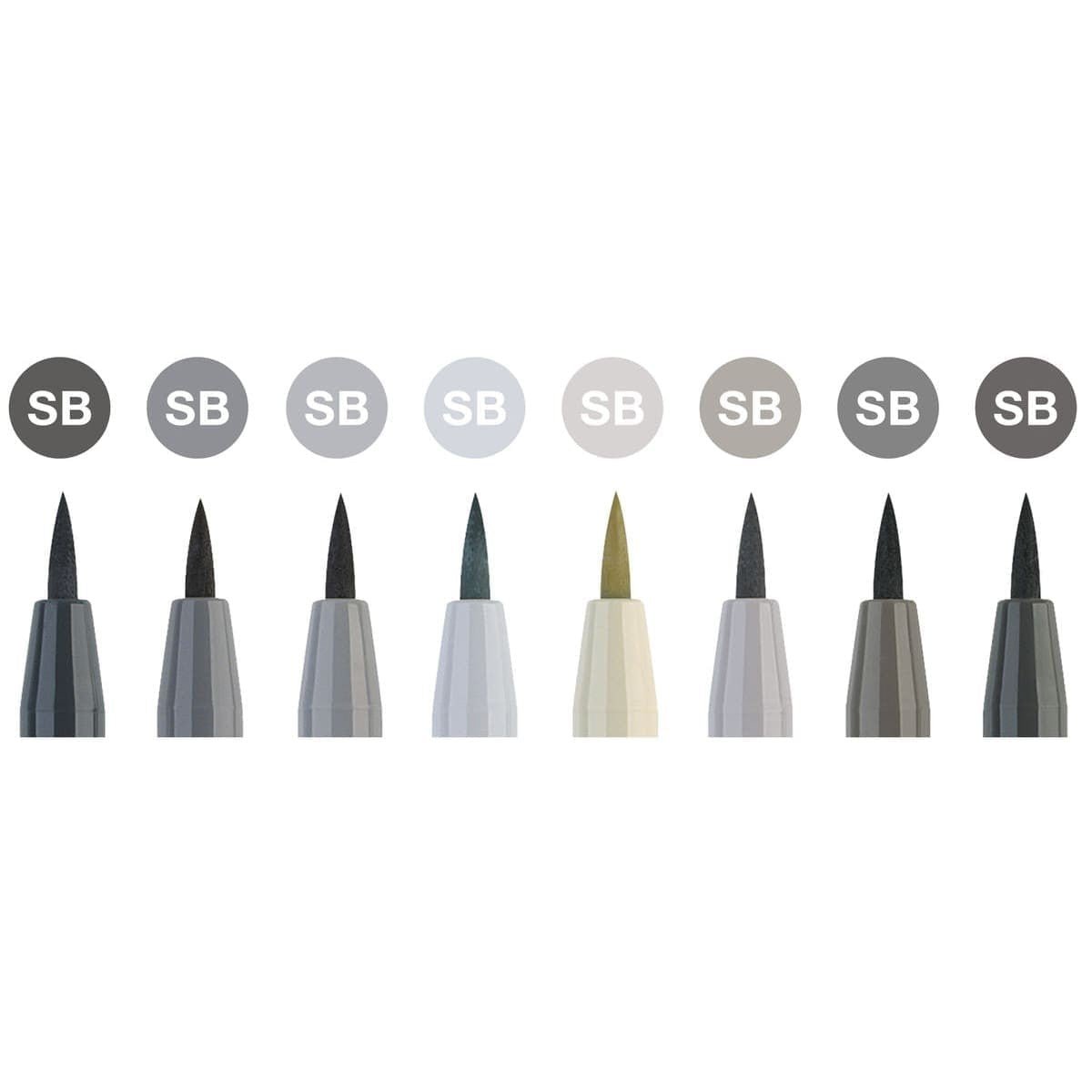 Pitt artist Pens Soft Brush 8-pack Grå - Faber-Castell - Tidformera