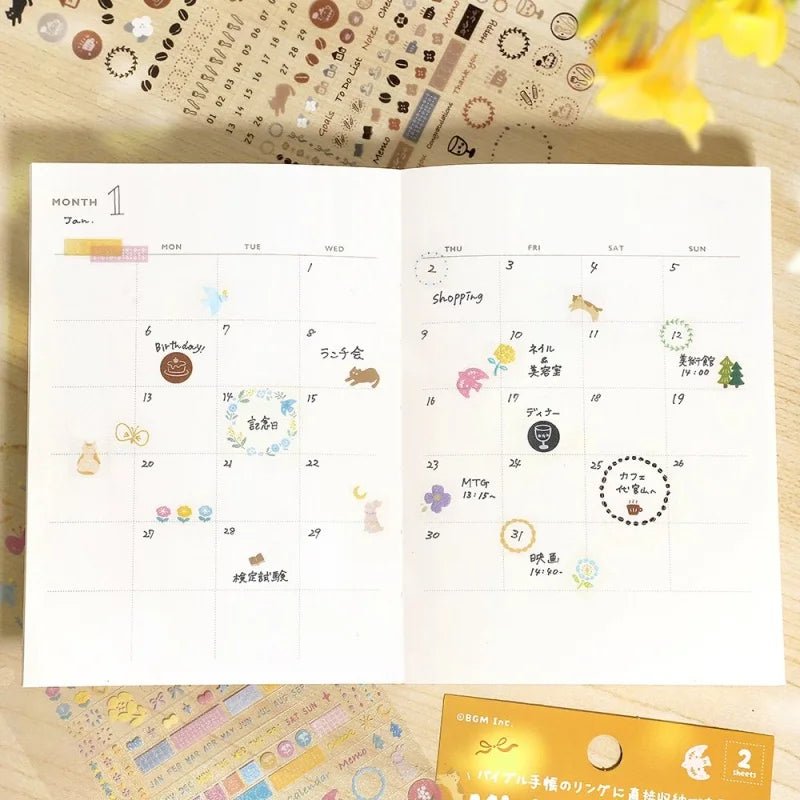 Planner Stickers Sheet 2 - pack - Flower and Coffee Day - 4 - BGM - Tidformera