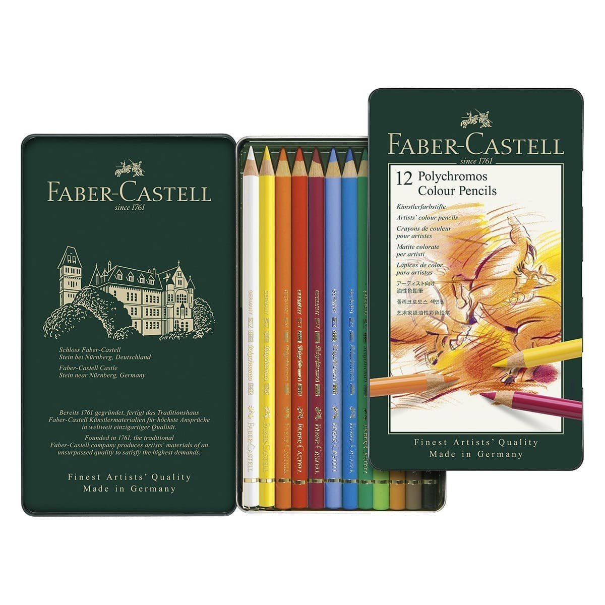 Polychromos Colour Pencils Metalletui 12 st Färgpennor - Faber-Castell - Tidformera