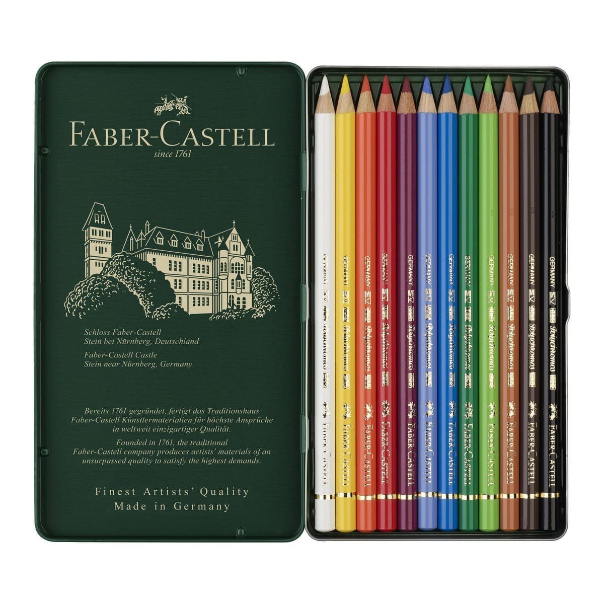 Polychromos Colour Pencils Metalletui 12 st Färgpennor - Faber-Castell - Tidformera