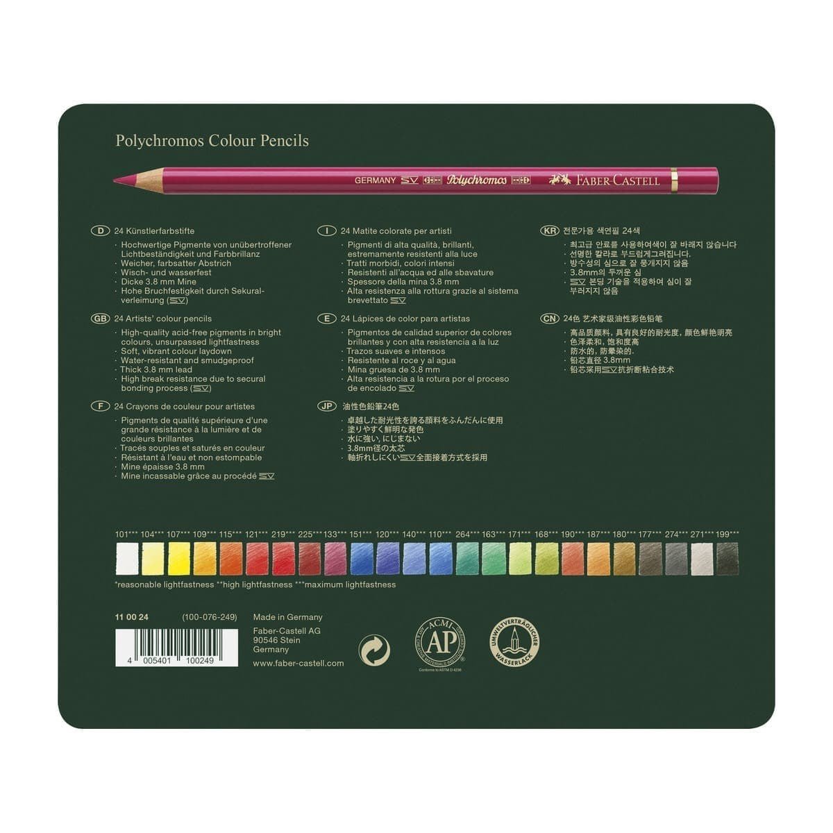 Polychromos Colour Pencils Metalletui 24 st Färgpennor - Faber-Castell - Tidformera