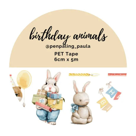 Pre cut Pet Tape - Penpaling Paula - Birthday Animals - 1 - Penpaling Paula - Tidformera