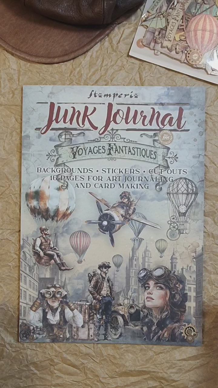 Video där vi bläddrar i Junk Journal Voyages Fantastiques från Stamperia