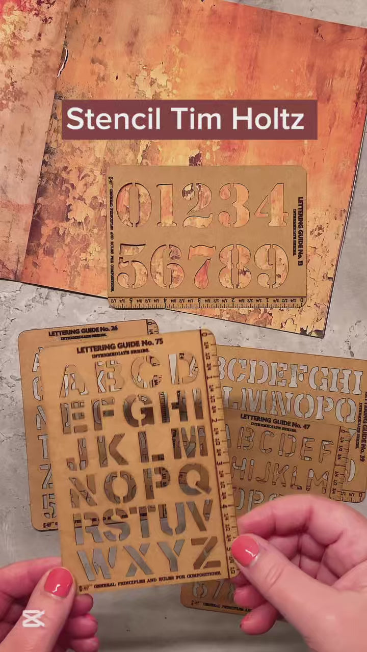 Video där vi visar innehållet i förpackningen Stencil set från Tim Holtz