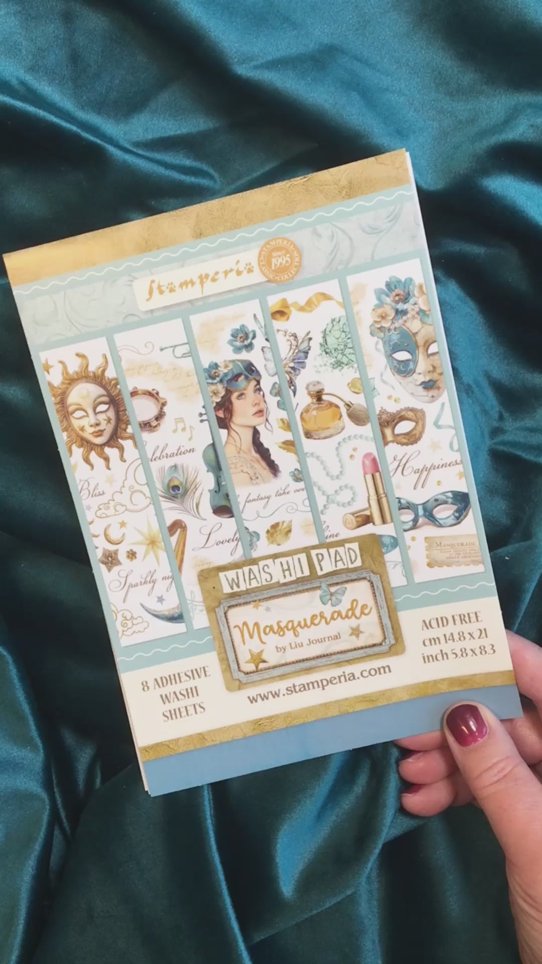 Video som visar de olika arken i Washi Pad Masquerade från Stamperia.