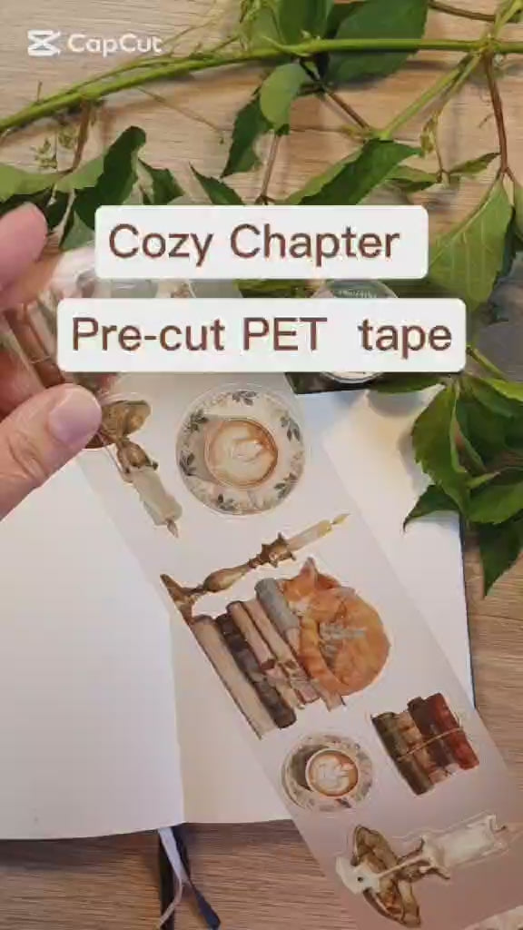 Video där vi visar motiven på Cozy Chapter Pre-cut PET tape från Plan & Plot Studio