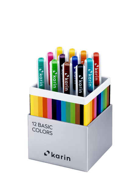 Realbrush PRO 12 - pack - Basic colors från Karin. Förpackning med 12 penselpennor i basfärger. - Tidformera