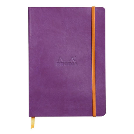 Rhodiarama Anteckningsböcker Dotted Purple från Rhodia - Lila anteckningsbok med orange bokmärkesband samt gummiband för stängning. - Tidformera