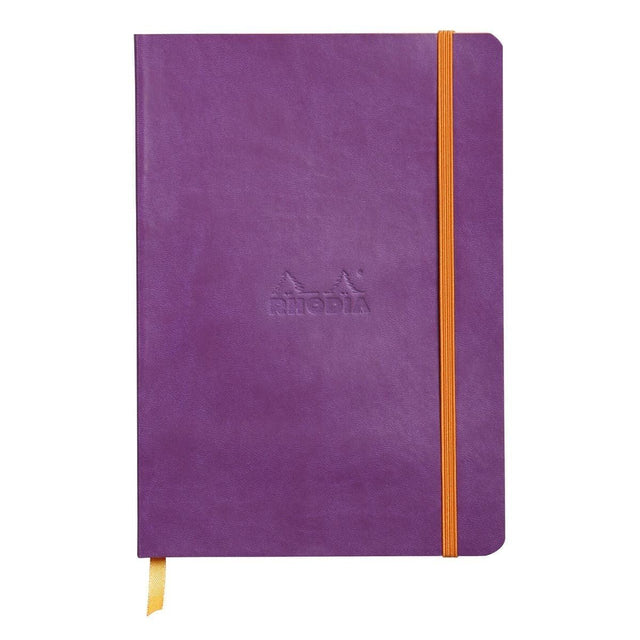 Rhodiarama Anteckningsböcker Dotted Purple från Rhodia - Lila anteckningsbok med orange bokmärkesband samt gummiband för stängning. - Tidformera