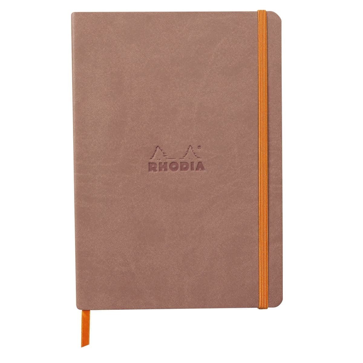 Rhodiarama Anteckningsböcker Dotted Rosewood från Rhodia - Brun prickad anteckningsbok med orange bokmärkesband samt gummiband för stängning. - Tidformera