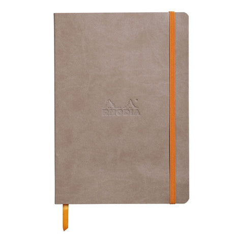 Rhodiarama Anteckningsböcker Dotted Taupe från Rhodia - Beige anteckningsbok med orange bokmärkesband samt gummiband för stängning. - Tidformera