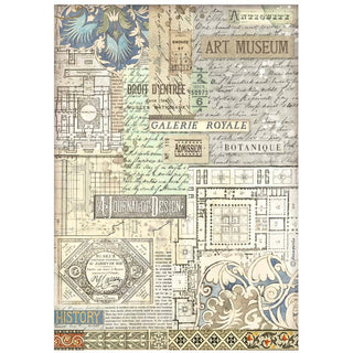 Rice Paper A4 - Art of Travelling - Museum Background - 1 - Stamperia - Tidformera
