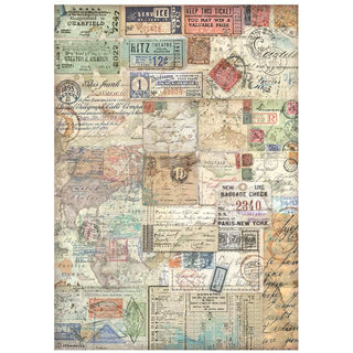 Rice Paper A4 - Art of Travelling - Paper Tickets - 1 - Stamperia - Tidformera
