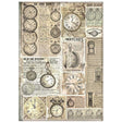 Rice Paper A4 - Brocante Antiques - Clocks - Stamperia - Tidformera