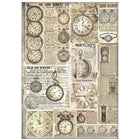 Rice Paper A4 - Brocante Antiques - Clocks - 1 - Stamperia - Tidformera