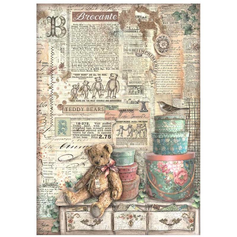 Rice Paper A4 - Brocante Antiques - Teddy Bears - Stamperia - Tidformera