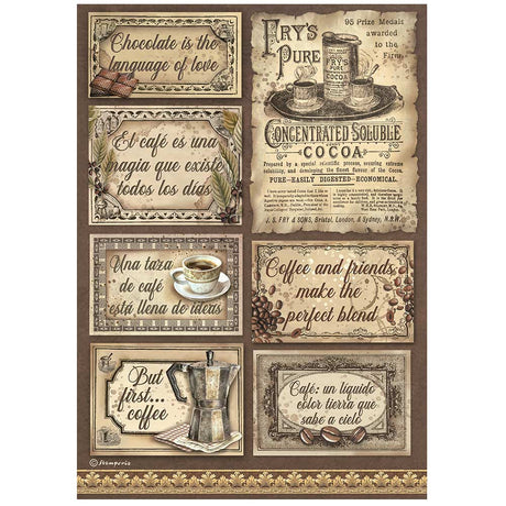 Rice Paper A4 - Coffee and Chocolate - Labels - Stamperia - Tidformera