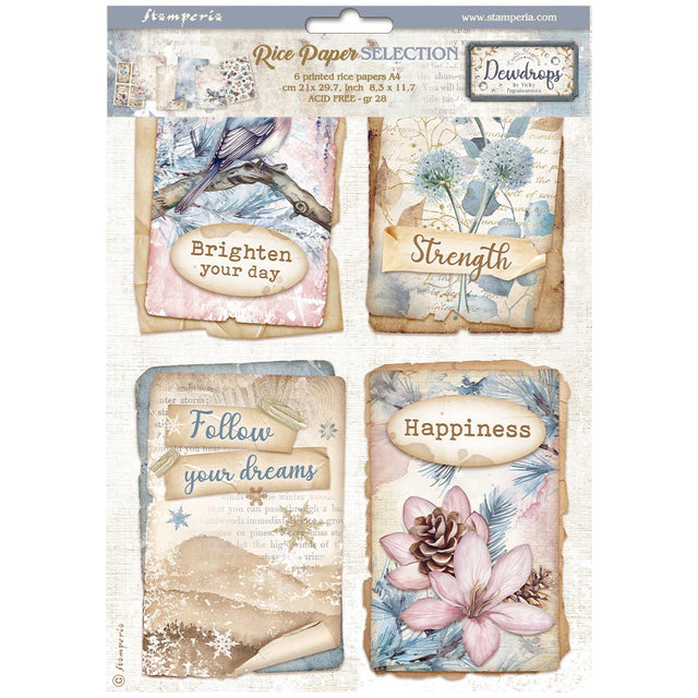 Rice Paper A4 - Dewdrops - 6 - pack - Stamperia - Tidformera