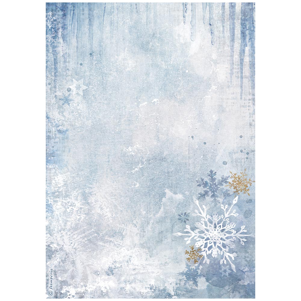 Rice Paper A4 - Dewdrops - Blue Snowflakes - Stamperia - Tidformera