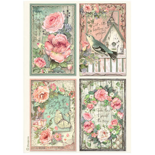 Rice Paper A4 - House of Roses - 4 Cards - 1 - Stamperia - Tidformera
