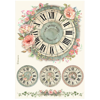 Rice Paper A4 - House of Roses - Clock - 1 - Stamperia - Tidformera