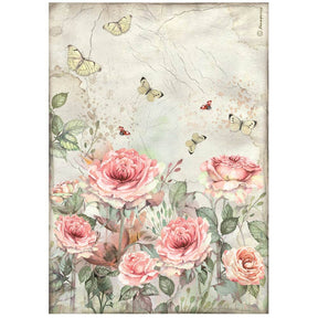 Rice Paper A4 - House of Roses - Roses and Butterfly - 1 - Stamperia - Tidformera