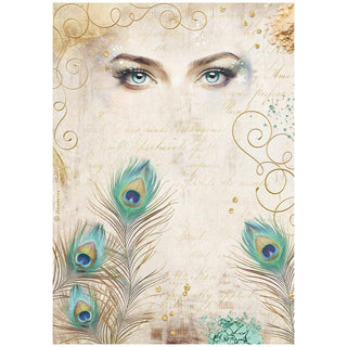 Rice Paper A4 - Masquerade - Eyes And Feathers från Stamperia - Tidformera