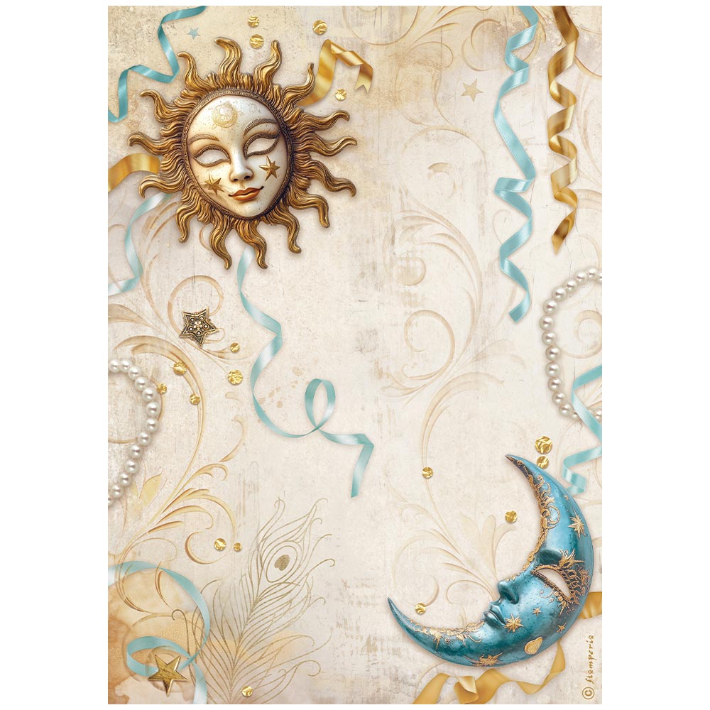 Rice Paper A4 - Masquerade - Sun And Moon - 1 - Stamperia - Tidformera