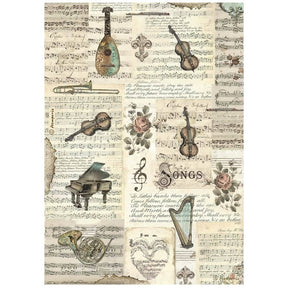 Rice Paper A4 - Music - Instruments - 1 - Stamperia - Tidformera