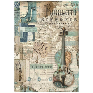 Rice Paper A4 - Music - Violin - 1 - Stamperia - Tidformera