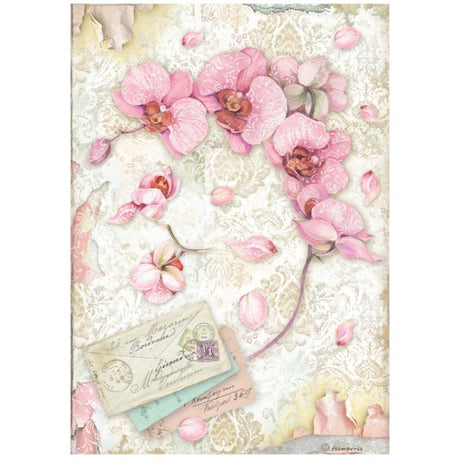 Rice Paper A4 Orchids and Cats pink orchid - 1 - Stamperia - Tidformera