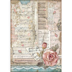 Rice Paper A4 - Passion roses and music - 1 - Stamperia - Tidformera