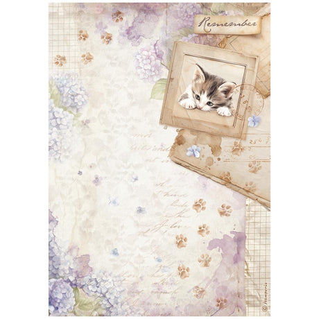 Rice Paper A4 - Quiet Days - Kitten - 1 - Stamperia - Tidformera