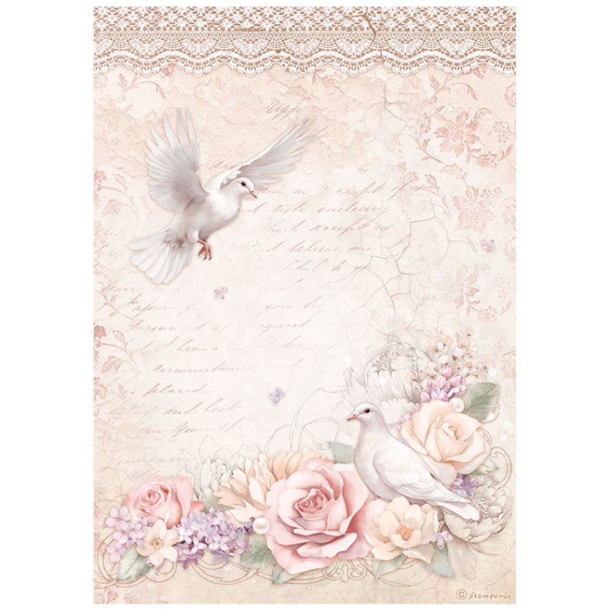 Rice Paper A4 Romance Forever - Doves - 1 - Stamperia - Tidformera