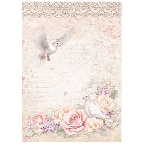 Rice Paper A4 Romance Forever - Doves - 1 - Stamperia - Tidformera