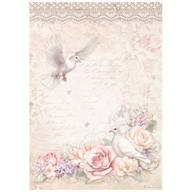 Rice Paper A4 Romance Forever - Doves - 1 - Stamperia - Tidformera