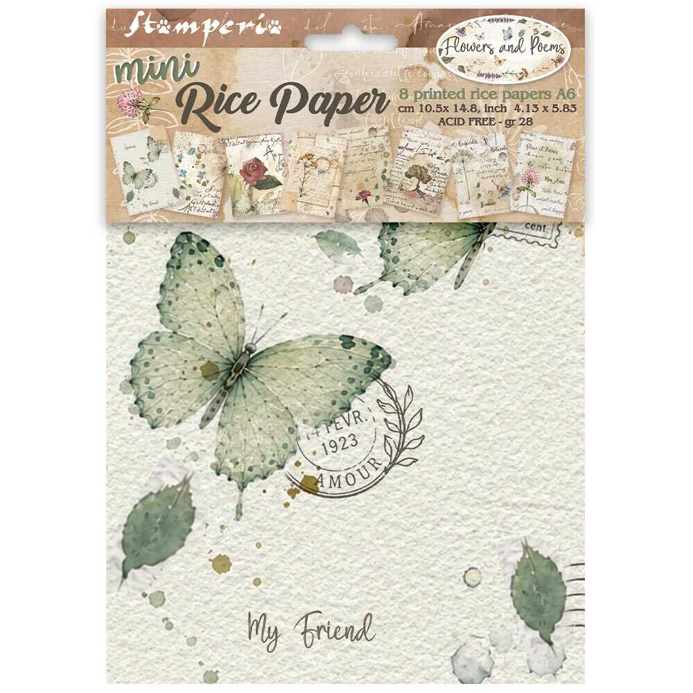 Rice Paper A6 - 8-pack - Flowers and Poems - 1 - Stamperia - Tidformera