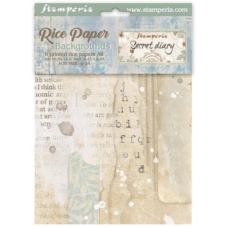 Rice Paper A6 - Backgrounds - 8 - pack - Secret Diary - 1 - Stamperia - Tidformera