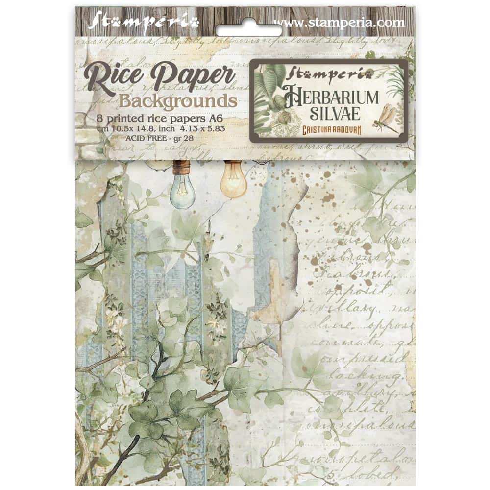 Rice Paper A6 - Herbarium Silvae - Backgrounds - 8 - pack - 1 - Stamperia - Tidformera