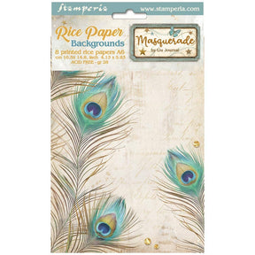 Förpackning med Rice Paper A6 - Masquerade - 8-pack från Stamperia - Tidformera