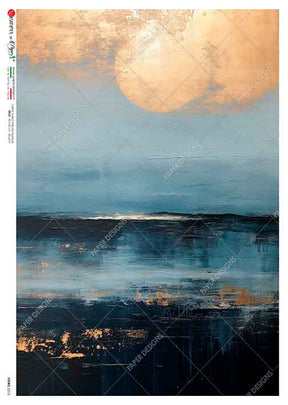 Rice Paper Decoupage - A5 - Views 0215 från Paper Designs. Rispapper med oljemålning med måne, moln och natt över havet - Tidformera