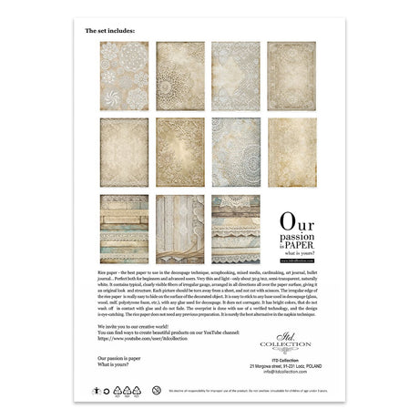 Rice paper set - A4 - Wood & Lace - 3 - ITD Collection - Tidformera