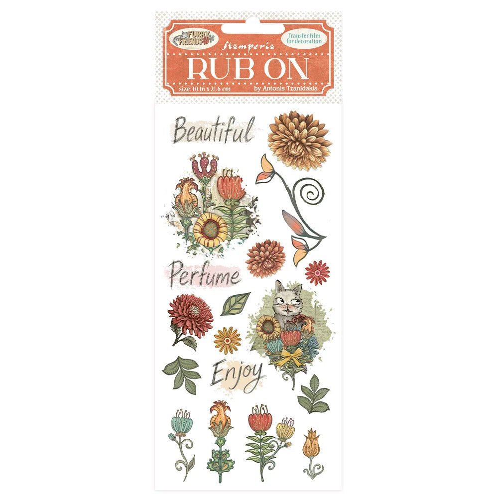 Rub - on - Furry Friends - Flowers - 1 - Stamperia - Tidformera
