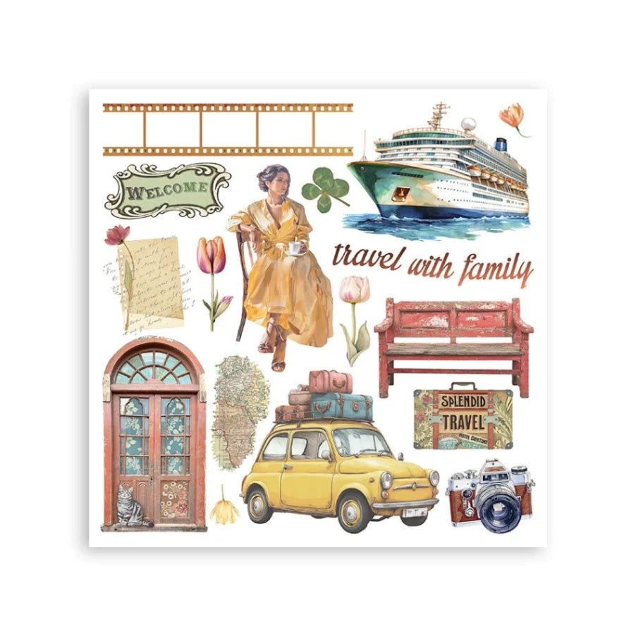 Rub - On Kit 15,5 x 15,5 cm - Art of Travelling - 2 - Stamperia - Tidformera